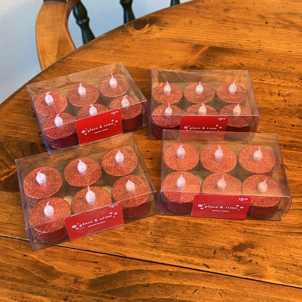 NWT 24 Red Glitter LED Tealights Faux Candles